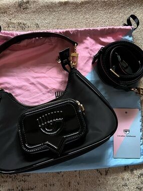 Chiara Ferragni Black Shoulder Bag with Glossy Eye Pocket
